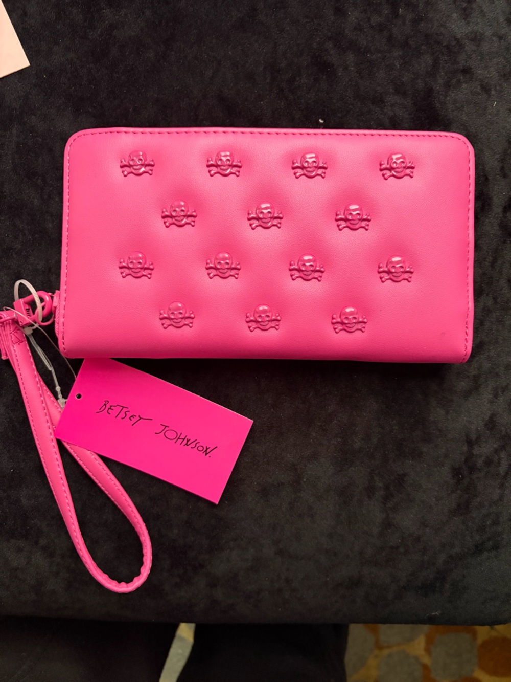 Betsey Johnson Neon Pink Embossed Wristlet Clutch